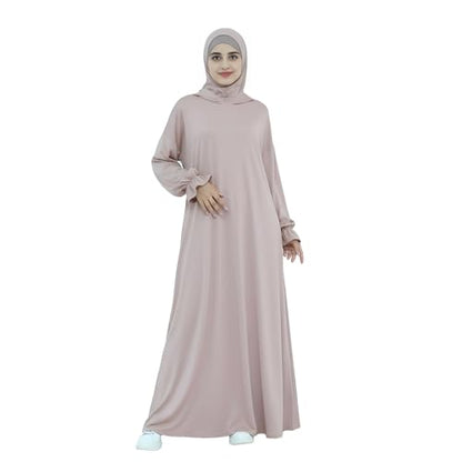 Abaya Muslim Women Hooded Dress Loose Sleeve Loose Maxi Modest Islamic Clothing Prayer Dress Kaftan - color: Gray Lilac