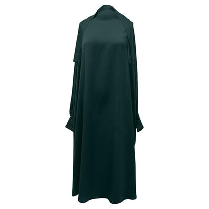 Solid Muslim Dress with Hijab for Girl Abaya Islamic Dubai Prayer Clothes Set Kids Kaftan Jilbab Dresses Burqa Outfit - color: Green, size: 6-7 Years
