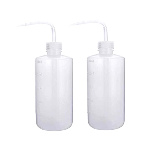 500ml Plastic Safety Wash Bottle, Transparent White Lab Squeeze Bottle with Narrow Mouth and Scale Labels, Squirt Bottle For Plant Flower Succulent Watering - 2 Packs - color: white 500ml 2pcs