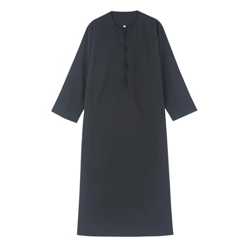 Kids Arabic Thobes for Boys Muslim Thobe Long Sleeve Kaftan Islamic Prayer Dress Kids Dubai Robe Burkas Ramadan Eid Outfit - color: Black, size: 9-10 Years