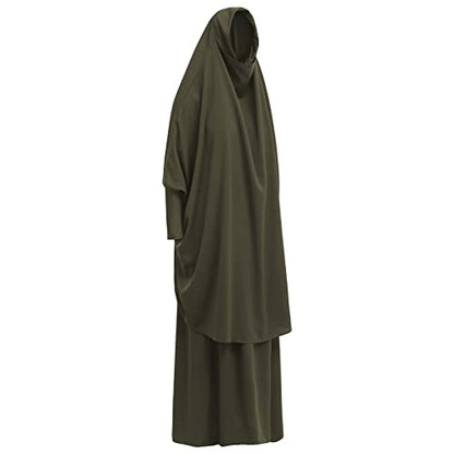 Women's Muslim Prayer Dress Hijab Scarf Eid Prayer Jilbab Khimar Niqab Burka Abaya Maxi Islamic Arabian Modest Cardi Robe - color: Army Green