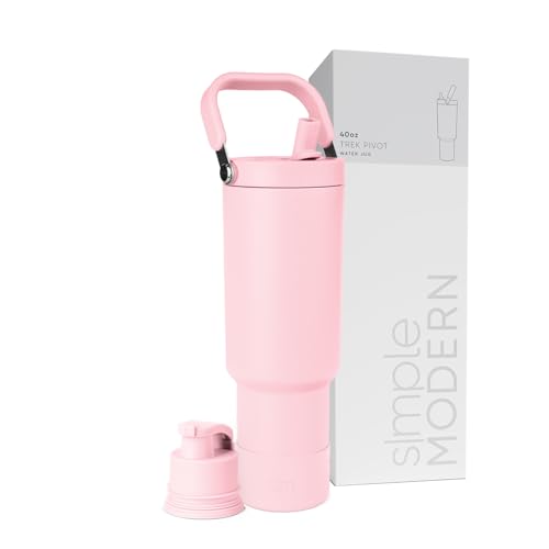 Simple Modern Tumbler with Handle, Water Jug | 40oz | Pink | Trek Pivot Insulated Stainless Steel Water Bottle | Interchangeable Straw & Chug Lid, Cupholder Friendly | Blush - color: -Blush, size: 40 Ounces