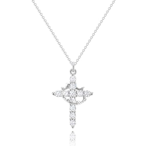 Robaice Upgraded Crown Cross Necklace for Women, 14K Gold Plated - color: A Crown Cross, Sterling Silver Chain, Silver