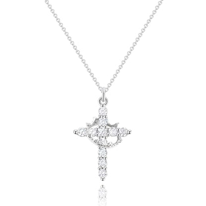 Robaice Upgraded Crown Cross Necklace for Women, 14K Gold Plated - color: A Crown Cross, Sterling Silver Chain, Silver