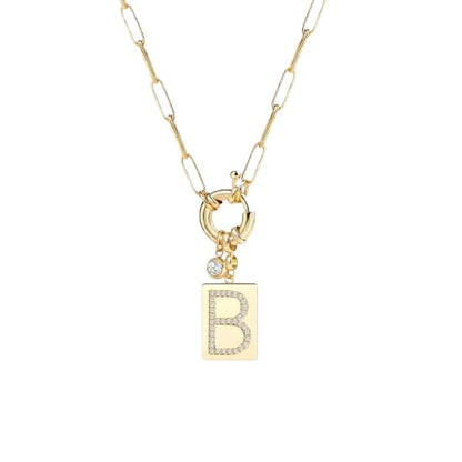 Mint & Lily Gold Initial Necklace for Women – 18K Gold Plated 24” Paperclip Chain with Sparkling Letter Pendant - style: B