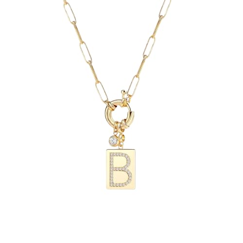 Mint & Lily Gold Initial Necklace for Women – 18K Gold Plated 24” Paperclip Chain with Sparkling Letter Pendant - style: B