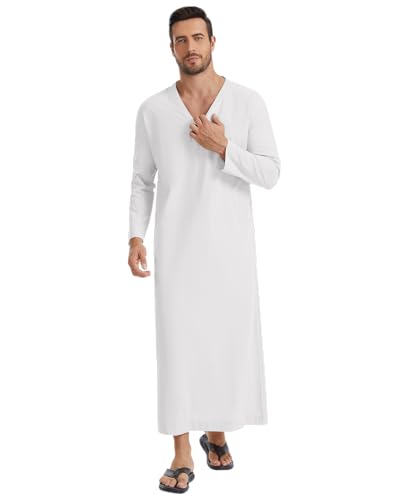 YAOHUOLE Arabic Thobe for Men Islamic Clothing Mens Kaftan Thobe - color: White, size: Large