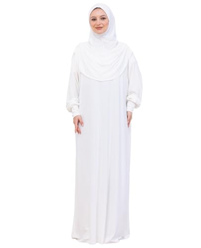 Prien Prayer Dress For Women, Cotton Muslim Abaya, Soft Hijab, Elegant Turkish Islamic Wear For Eid, Ramadan, Umrah, Hajj - color: Cream