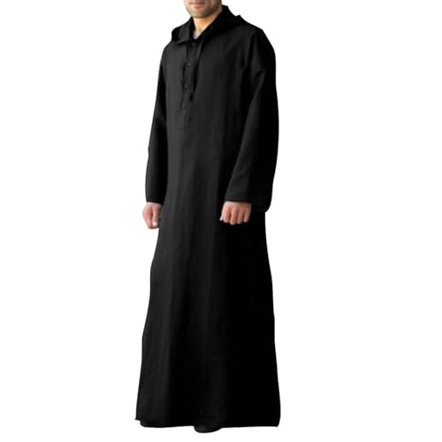 Generic Caftans for Men Long Sleeve Kaftan Thobe V Neck Men Thobe with Pocket Big and Tall Kaftan Muslim Men Thobe - color: Black-2, size: Small