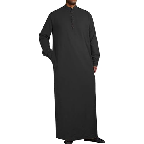Generic Robes For Men Big and Tall Kaftan Men Thobe with Pocket Muslim Stand Up Collar Men Thobe Long Sleeve Kaftan Thobe - color: Black #2, size: X-Large