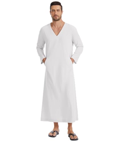 YAOHUOLE Arabic Thobe for Men Islamic Clothing Mens Kaftan Thobe - color: White, size: 3X-Large