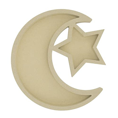 Wood Tray Moon Wooden Star Tableware Eid Mubarak Party Serving Tableware Multifunctional Wood Moon Tray for Home Ramadan Party Garden Decor