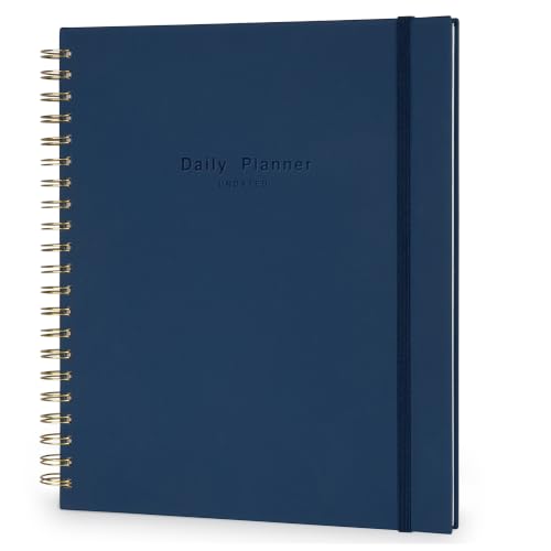 AuroPlanner Undated Daily Planner To Do List Hourly Schedule 2028 2027 2026 Calendar & Holiday Habit Tracker 180 Pages Letter Size 8.5" x 11" Sheets Hardcover Spiral Bound Notebook (Navy Blue) - color: Navy Blue