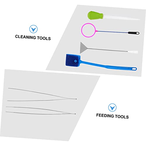 Aquarium Aquascaping Tool Kit 7 Pieces Net Brush Tweezers Scissors Plant Tool Safe for Fish Tank Cleaning Random Color