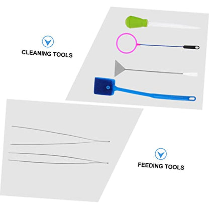 Aquarium Aquascaping Tool Kit 7 Pieces Net Brush Tweezers Scissors Plant Tool Safe for Fish Tank Cleaning Random Color