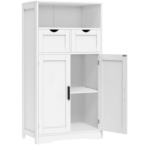 Iwell Bathroom Cabinet with Doors and Drawers, Freestanding Bathroom Storage Cabinet, Adjustable Shelves, for Living Room, Kitchen, Home Office, White - color: White, size: 42.5"H