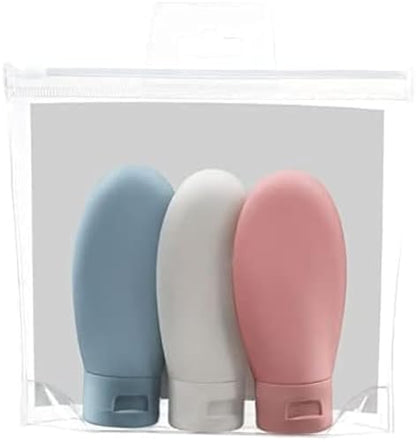 ZALUJMUS Travel Bottle, 3 Pcs Leak Proof Refillable Squeezable Containers Set(60 ml) with Label and Transparent Carry Bag for Liquid Shampoos, Soap and Toiletries. (Multicolor) | Leak Proof, Refillable Squeezable Containers, Includes Label and Transparent
