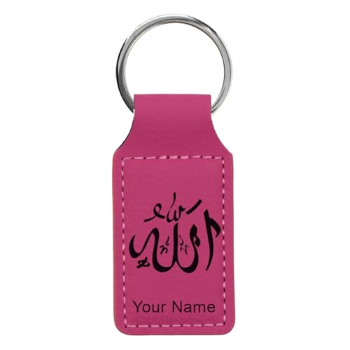 LaserGram Rectangle Keychain, Allah 1, Personalized Engraving Included (Hot Pink) - color: Hot Pink