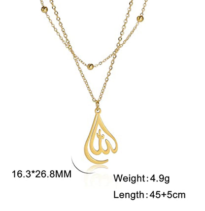 UNIFT Islamic Muslim Allah Layered Necklaces For Women Stainless Steel Charm Water Drop Heart Shape Allah Pendant Double Layer Necklace Islamic Jewelry - color: gold