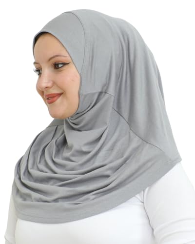 Prien 여성용 플레인 레디 투 웨어 히잡, 무슬림 인스턴트 터번, 부드러운 저지 스카프, 이슬람 의류, 롱 히잡, 아바야 - color: 회색.