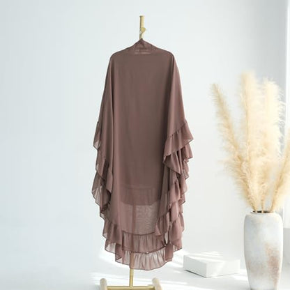 khalat Women's Hijab Chiffon Hijab for Women Muslim 2 Layers Ruffle Lightweight Large Hijab - color: Khaki