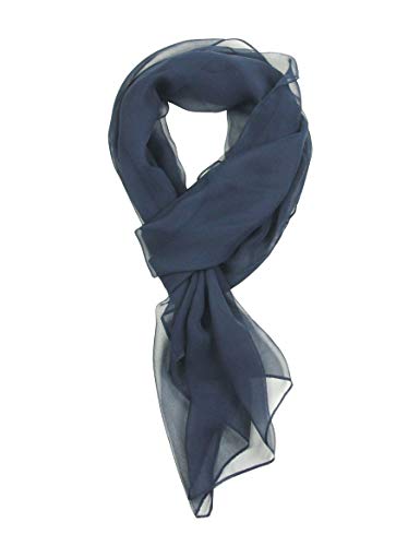 PANTONIGHT Long Chiffon Sheer Scarf For womens - color: 076 Plain Navy