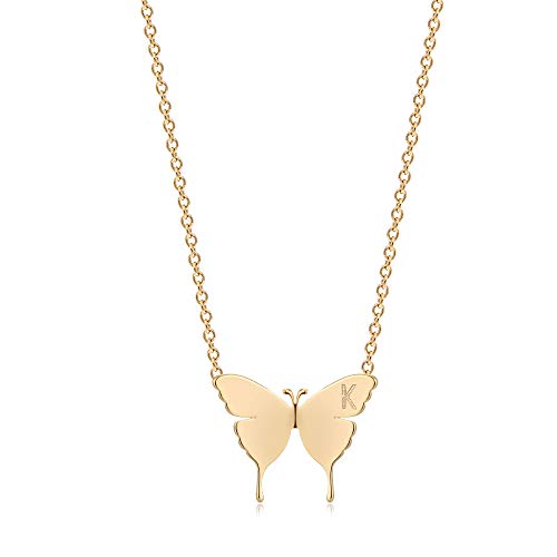 MEVECCO Dainty Polished Butterfly Initial Necklace for Women - style: K