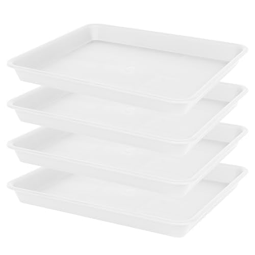 VUWEZ 4 Pack Plant Saucer Tray Rectangular, Plant Saucers for Indoors, Heavy Sturdy Plastic Plant Drainage Trays, Plant Drip Trays for Pots, Seed Starter Growing Tray (11 x 9, Creamy White) - color: Creamy White, size: 11'' x 9'' x 1.2'' (4 pack)