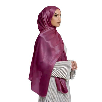 Organza Sheen Shimmer Crepe Hijab Scarf for Women Lightweight Sheer Shawl Wrap for Wedding and Evening Dresses - color: Violet