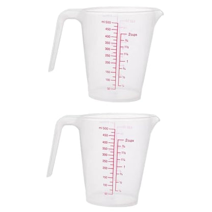 Plastic Measuring Cup 2Pcs 500ML Measuring Mug 8/16oz with Handle Graduated Pitcher for Baking Flour Oil Powder Cooking Kitchen Measure Container (500ML/0.13Gal) - color: 500ML