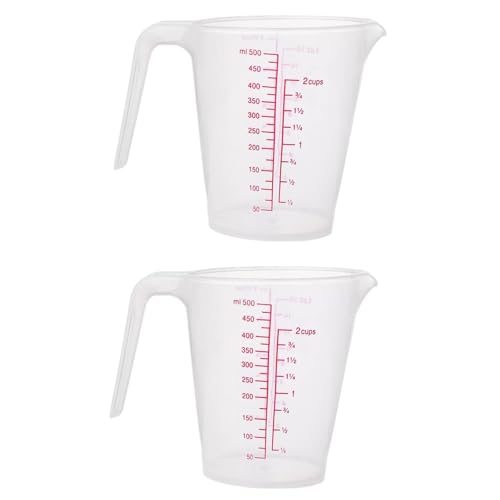 Plastic Measuring Cup 2Pcs 500ML Measuring Mug 8/16oz with Handle Graduated Pitcher for Baking Flour Oil Powder Cooking Kitchen Measure Container (500ML/0.13Gal) - color: 500ML