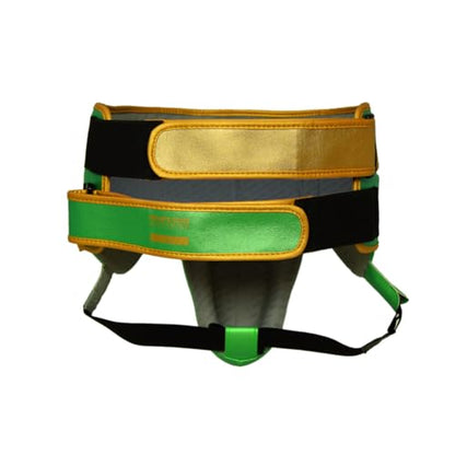 RIVAL Boxing RNFL100 Professional No-Foul Groin Protector with Dual Waist Straps, Hook and Loop Closures, Ultra-Lightweight Construction, and Super-Rich Microfibre PU - color: Green/Gold, size: X-Large