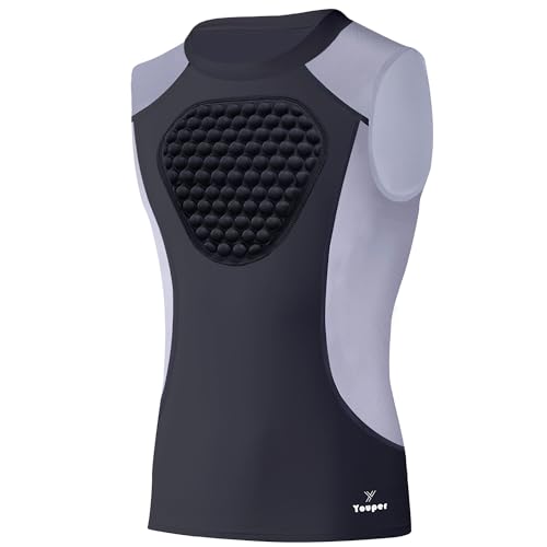 Youper Adult Padded Chest Protector Shirt, Heart-Guard/Sternum Protection for Baseball, Football, Lacrosse & Goalies - size: Medium, style: Black/Grey