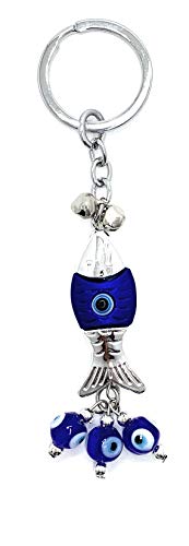 LUCKBOOSTIUM Evil Eye Keychain & Protection, Evil Eye Car Hanging Ornament, Rear View Mirror Accessories, Home Decor - color: Bells in Chain Pisces