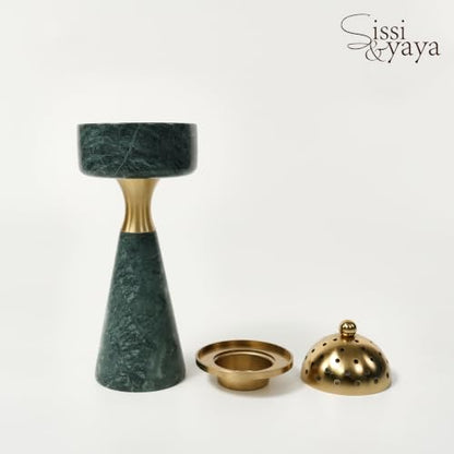 Sissi & yaya Marble Incense Burner with Brass Cover, 11 x 3.8 inches, Multi-Purpose Holder for Cones, Coils and Sticks (Green) - color: Green