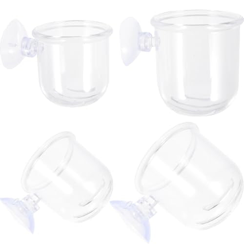 Kichvoe 4pcs Acrylic Feeding Cups Fish Tank Feeder with Suction Cups Water Grass Container Bait Feeding for Aquarium Shrimp and Fish Use