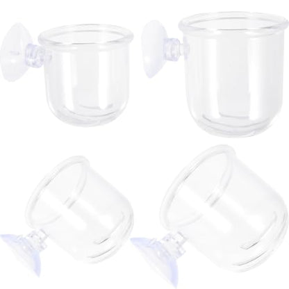 Kichvoe 4pcs Acrylic Feeding Cups Fish Tank Feeder with Suction Cups Water Grass Container Bait Feeding for Aquarium Shrimp and Fish Use