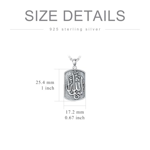Allah Necklace 925 Sterling Silver Islamic Muslim Necklace Arabic Calligraphy Allah Dog Tag Pendant Islamic Jewelry gifts for Men Women - style: Allah-Mashallah