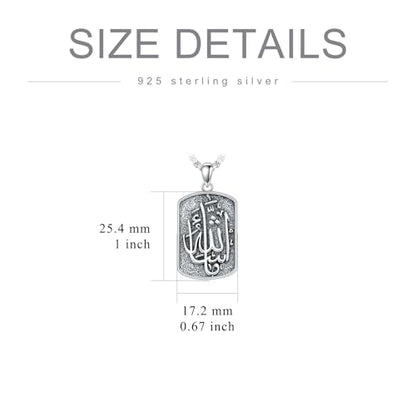 Allah Necklace 925 Sterling Silver Islamic Muslim Necklace Arabic Calligraphy Allah Dog Tag Pendant Islamic Jewelry gifts for Men Women - style: Allah-Mashallah-Custom