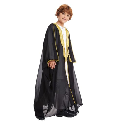 IWEMEK Kids Abaya Arabic Thobe for Boys Muslim Robes Islamic Prayer Clothes Embroidered Chiffon Kaftan Cardigan Dubai Thobe - color: Black, size: 5-7 Years