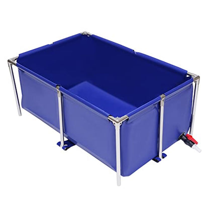 Canvas Fish Pond, Modern Blue Aquarium Fish Water Tank Cuboid Ornamental Swimming Pool Koi Breeding Pond with Drain Valve, Foldable Water Storage Pond Temporary Holding Viewing Canvas Fish Pond