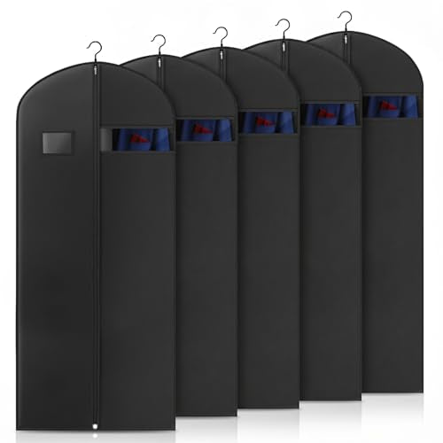 Hleelomi 5 Pack 54-in Garment Bag for Hanging Clothes Suit Bag Black - color: black, size: 54“ （5 pack)