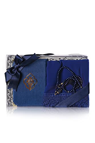 Muslim Prayer Rug, Yaseen Surah Pocket-Size Book, Fancy Shawl & Prayer Beads, Perfect Islamic Gift I Mawlid Gift I Suitable for Women, Kids I Soft Islamic Mat | Islamic Ramadan Eid Gifts (Blue) - color: Blue