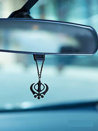 BEXCO Sikh Khanda Metal Car Hanging Show Peice - 6cm with Metal thread-15cm.(6 cm, Black) - color: Black, size: 6 cm