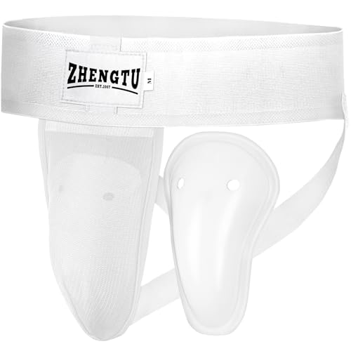 Groin Protector Cup Kickboxing Boxing Muaythai MMA Groin Guard, Jockstrap Karate Training, BJJ Protection, Soccer, Basketball Removable TPE Cup with Silicone Cushioning - color: White, size: Medium