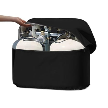Black Camper Dual 30lb RV Propane Tank Cover Travel Trailer Propane Tank Cover Waterproof Heavy Duty Propane Gas Cylinder Cover - color: Black, size: M(30LB)