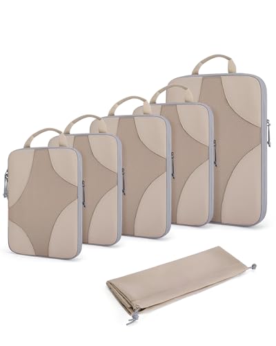 Bagsmart Compression Packing Cubes, Travel Bag Cruise Ship Essentials - color: 02-Latte Brown, size: 6 Set