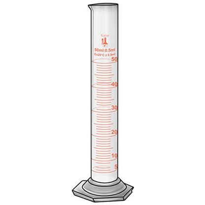 50ml Graduated Cylinder, Borosilicate 3.3 Glass, Single Metric Scale, Karter Scientific 246H1 (Pack of 50) - size: 50ml, style: Pack of 50