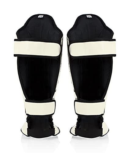 Fairtex SP5 남성, 여성, 아동용 무에타이 정강이 보호대 | 정강이는 프리미엄, 경량 및 내구성 | 훈련 또는 스파링 중에 정강이 부목을 방지하기 위한 확장된 보호 기능 - color: 화이트., size: 중형