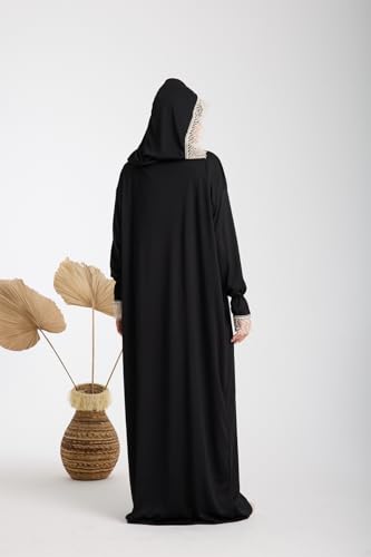 SODEF One-Piece Hooded Bonet Women's Prayer Dress | Regular Fit | Cotton Polyester Knit | Long Sleeve | Black, 36 - Multiple - size: 44
